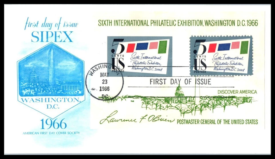 1966 SIPEX Philatelic Exhibit Sc 1310 1311 official FDC AFDCS blue cachet (L52 - Image 1 of 1
