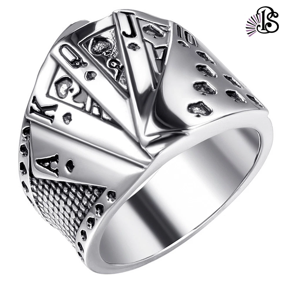 Anillo de cartas de póker de casino de motociclista para hombre punk banda de declaración de acero inoxidable talla 7-13 Foto 1 de 4