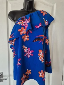 Lovely Vibrant Tropical Floral One Shoulder Top Size 14 - Picture 1 of 4