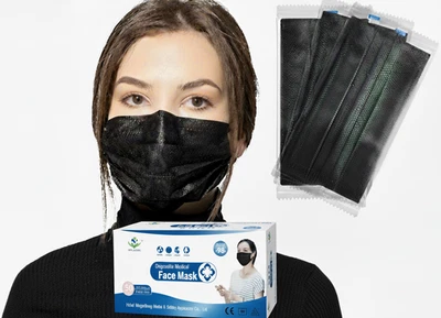Individually Wrapped Black Face Masks Disposable 3 Layers Daily Use Anti Dust - image 1 of 4