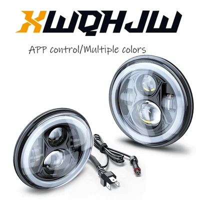 Par de faros redondos RGB 7 pulgadas haz alto/bajo FIT Dodge D100 D150 D200 D300🔥 Foto 1 de 4