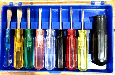 Vtg 9 Piece Compact Mini Screwdriver Travel Set w/Case & Larger Universal Handle - Image 1 of 4