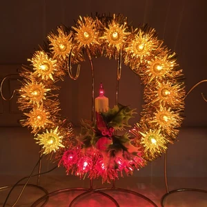 Corona de velas vintage NOMA oropel dorado Navidad 18 luces Atomic Starburst funciona - Imagen 1 de 8
