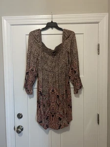 Anthropologie Maeve Smocked Paisley Peasant Tie Sleeves Midi Dress Size Large - Picture 1 of 7
