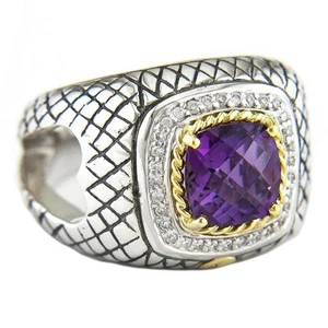 Andrea Candela 18k & de Ley Diamante Amatista Amortiguador Halo Cable Anillo - Imagen 1 de 1