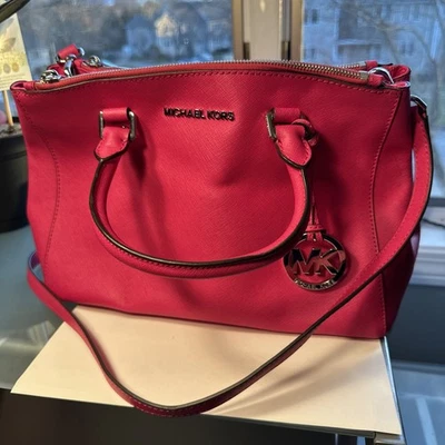 Bolso de Mano Michael Kors Sutton Mediano Rosa Caliente Cuero Saffiano Foto 1 de 4
