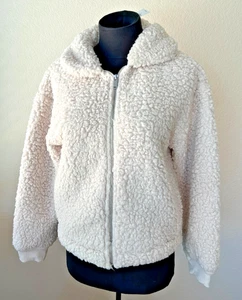 EXPRESS Damen Jacke Größe S/P Creme Sherpa Fleece Puffärmel Reißverschluss Warm Neu mit Etikett - Bild 1 von 9