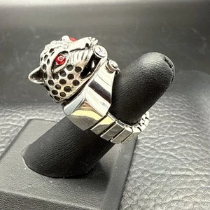 Orologio Strada Anello Testa di Ghepardo Leopardo Occhi di Cristallo Rosso Cinturino Elastico Misura 5,5-7 - Foto 1 di 9