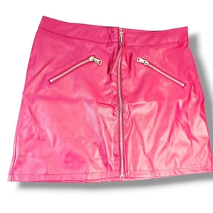 New Burgundy Faux Leather Full Zip Mini Skirt Women Size L 32" Zip Pockets Biker - Picture 1 of 6