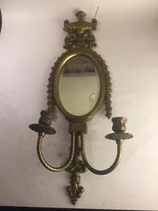 Antique Brass Louis XVI Style Double Candelabra Mirror Sconce Sold As Is - Picture 1 of 12