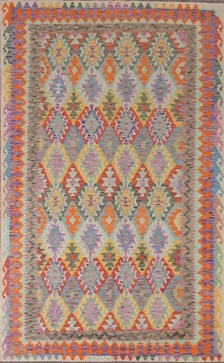 Alfombra de área colorida reversible geométrica Kilim 7'x10' alfombra de sala tejida a mano Foto 1 de 4