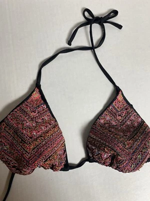 Blusa de natação Xhilation preta rosa lantejoulas triângulo halter tamanho M - Imagem 1 de 4