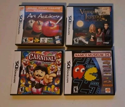 LOTE DE 4 JOGOS PARA NINTENDO DS: ACADEMIA DE ARTE, LENDAS DE VAMPIRO, JOGOS DE ARCADE, CARNAVAL - Imagem 1 de 4