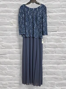 Alex Evenings Womens Sz 16 Wedgewood Blue 3/4 Sleeve Plus Size Lace Chiffon Gown - Picture 1 of 18