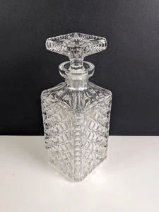 Vtg Heavy Glass Crystal Decanter Square Stopper Liquor Bottle Diamond Pattern - Picture 1 of 17