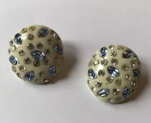 VINTAGE WEISS SIGNED LUCITE BLUE AND CLEAR RHINESTONE EARRINGS - Picture 1 of 2