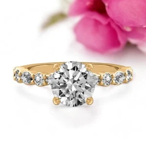 Diamond Engagement Ring 14k Yellow Gold Round Cut 1.60 Carat IGI Lab Created - Picture 1 of 11
