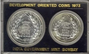 Indien 1973 entwicklungsorientierter 2 Silbermünzensatz selten Proof Set - Bild 1 von 7