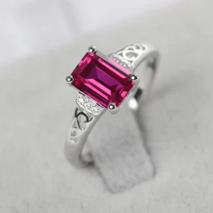 Solitaire Pink Ruby Women Ring Lab Created Gemstone 925 Sterling Silver Ring - Picture 1 of 4
