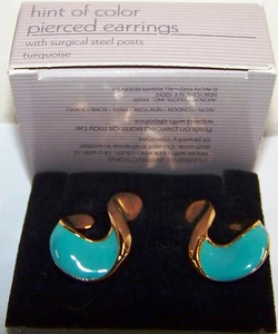 1992 AVON "HINT OF COLOR" PIERCED EARRINGS W/SURGICAL STEEL POSTS Turquoise NIB - Picture 1 of 5