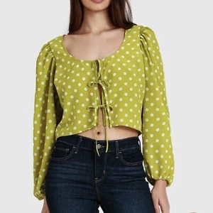 Blusa corta floral manga abullonada Levi's® talla XL eléctrica verde cierre de corbata - Imagen 1 de 13