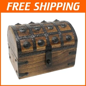 Spacious Handcrafted Wooden Treasure Chest - Decorative Keepsake Box 8x6x6 - Picture 1 of 10