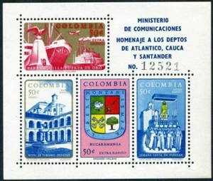 COLOMBIA - 1961 Arms of Atlantico and Santander souvenir sheet #C410 - VF MNH - Picture 1 of 1