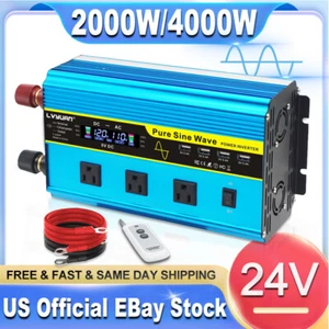 2000W 4000W 24V to 110V Pure Sine Wave Power Inverter With 4USB Remote Control - Picture 1 of 6