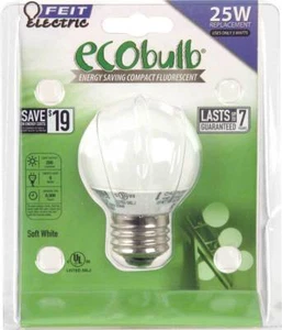 (6 LOT) Feit ECOBulb 5W / 25W 120V Mini-Globe Soft White CFL E26 Medium BPESL5G - Picture 1 of 1