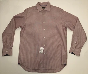 NWT Saks Fifth Avenue L/S Button Up Shirt Mens Large Striped Albania  - Picture 1 of 9