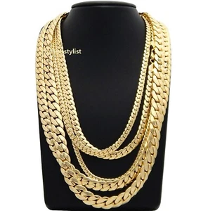 Herren Miami Kubanische Gliederkette 4mm bis 12mm 8" 9" 20" 22" 24" 26" 30" Vergoldet - Bild 1 von 9