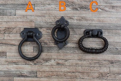 1x Vintage Cast Iron Door Cabinet Cupboard Kitchen Ring Pulls Drop Knobs Handles - Image 1 of 4