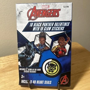 Marvel Avengers Black Panther 16 Valentines Day Cards & 16 Glow Stickers - Picture 1 of 8