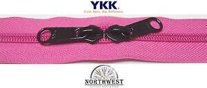 YKK Nylon Coil Zipper Tape # 10 Pink 1 yard with 2 Black Zipper Sliders