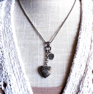 ATI 925 Vintage Sterling Silver Dangling Heart Charm Pendant 18" Popcorn Chain - Picture 1 of 8