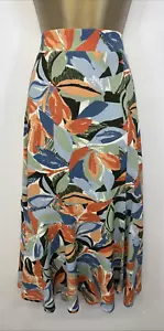 Tu Skirt Blue Orange Floral Stretchy Elasticated Split Hem Midi UK 16 - Picture 1 of 8