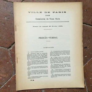 Procès-verbal Commission du Vieux Paris illustré séance de Février 1929 - Imagen 1 de 9