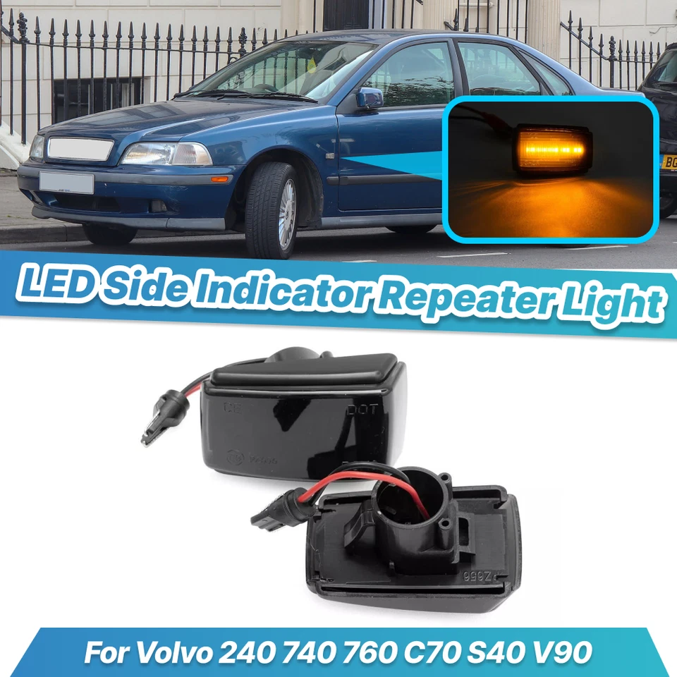 Luces de señalización laterales LED dinámicas negras lámparas para Volvo 240 740 760 780 850 V40 V90 Foto 1 de 4