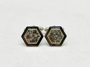 VINTAGE SILBERFARBENE SECHSECKFORM GEÄTZTES MUSTER PAAR HERREN MANSCHETTENKNÖPFE - Bild 1 von 3