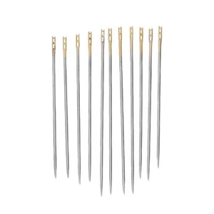 12 Pcs Self Threading Sewing Needles Two Holes .8mm,36mm,38mm,42mm - Picture 1 of 3