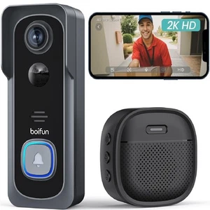 Wireless Doorbell Camera No Subscription with Chime - 166° Wide Angle View, 2... - Picture 1 of 9
