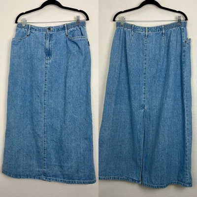 Vintage 90s y2k Blassport | Long Cotton Jean Denim Skirt Pockets Back Slit 14 - Image 1 of 4
