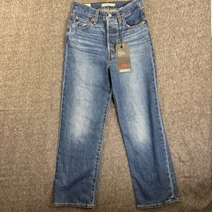 Jeans Levi's Premium Ribcage dritto alla caviglia gamba larga taglia 25 denim invecchiato - Foto 1 di 10