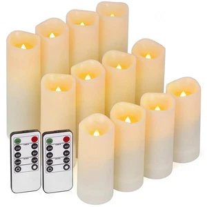 12 Pc Flameless LED Candles with Remote & Timer, Outdoor Waterproof, Flickeri... - Picture 1 of 7