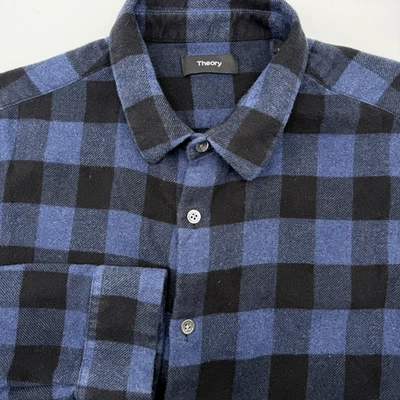 Camisa informal Theory de franela con botones manga larga grande a cuadros multicolor para hombre Foto 1 de 4