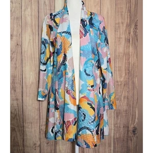 Ali Miles Colorful Abstract Patterned Cardigan Sheer Women's Open Front Medium - Picture 1 of 8