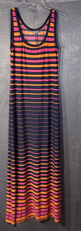 Maxi Vestido Roz & Ali a Rayas Sin Mangas Informal Verano Largo Elástico Talla 8 Foto 1 de 4