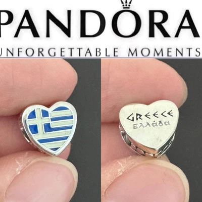 Rare Pandora Greece 🇬🇷 Country Greek Flag Heart Charm Exclusive Alternate - Image 1 of 4
