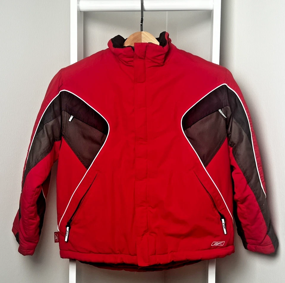 Chaqueta de Nieve de Invierno Reebok Niños Jóvenes M Roja Negra Nylon Edredón Forrado Cremallera Logo Foto 1 de 4