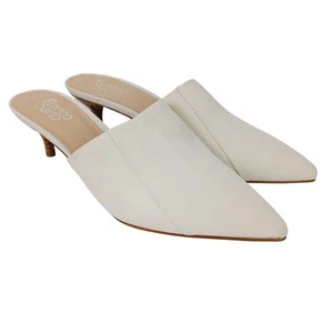Franco Sarto SZ 10 Doxie Cream Leather Slip On Kitten Heel Mules - Picture 1 of 8